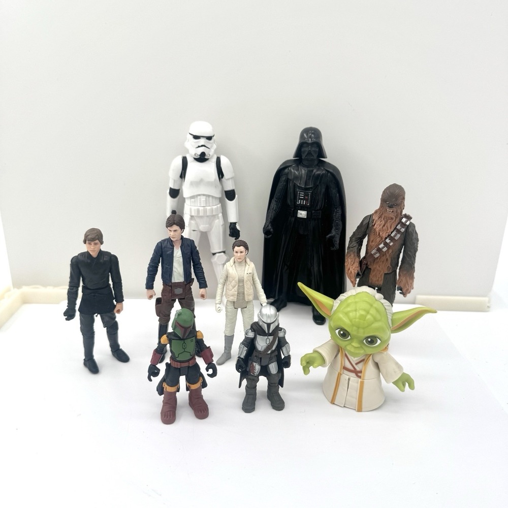 Star Wars Action Figure Lot 9pc Darth Vader Yoda Boba Fett Mandalorian